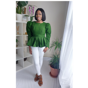 African Prints Ankara  Puff Sleeve Top | Green Amarachi Top