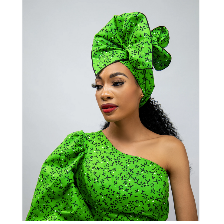 African Prints Ankara Puff Sleeve Dress | Chichi Mixed Green One Shoulder Dress