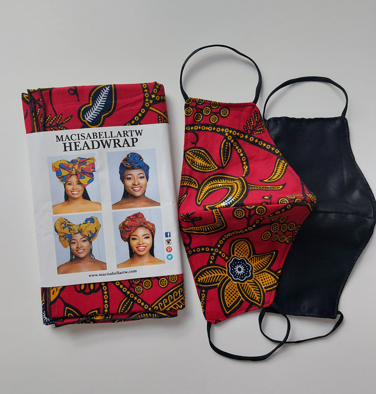 Headwrap & 2 FaceMasks,Reversible & Washable 100% Cotton Face Masks. ONE SIZE ONLY