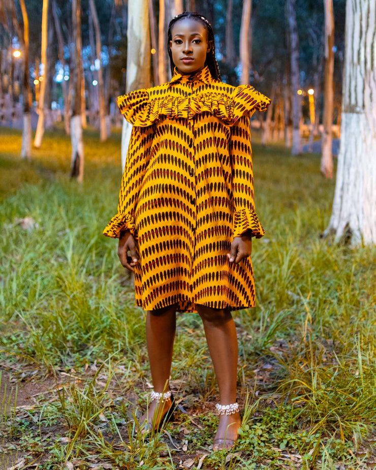 African Prints Ankara Shift Dress | Nwakaego Ruffled Shift Dress