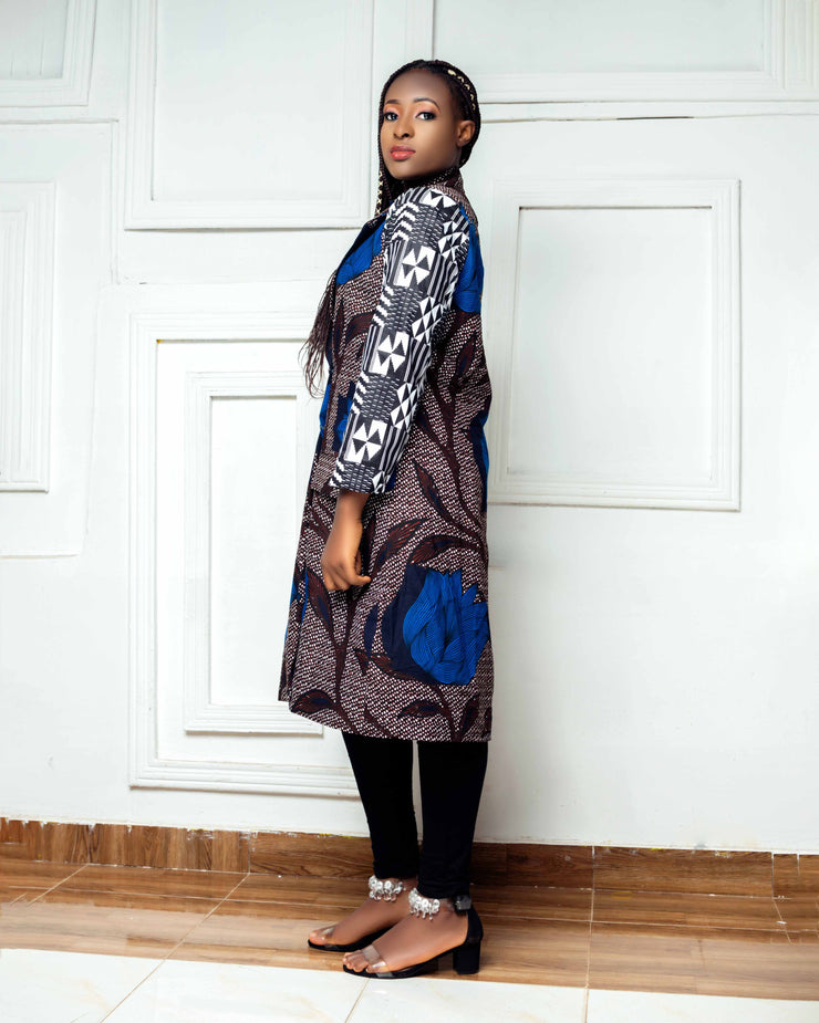 African Prints Ankara  Blue Jacket | Ekenechi Fusion Jacket