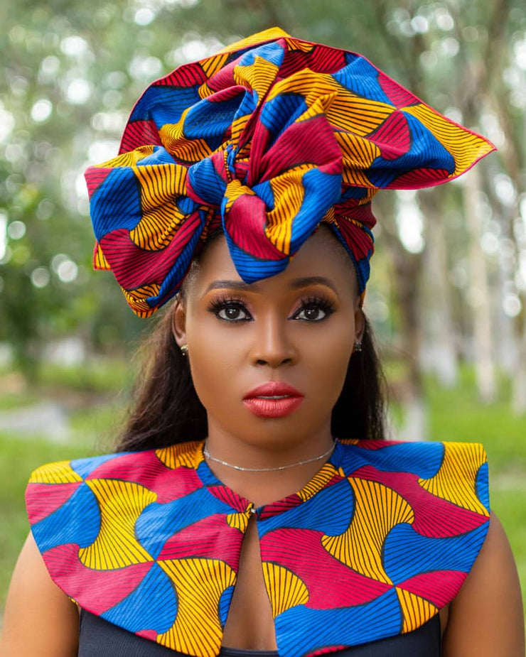 AFRICAN PRINTS ANKARA SETS |  RED HEADWRAP  AND CAPE SETS
