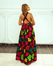 African Prints Ankara Dungaree Maxi  Dress | Chetachi Dungaree Ruffled Maxi Dress