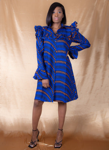 African Prints Ankara Shift Dress | Nwakaego Ruffled Shift Dress