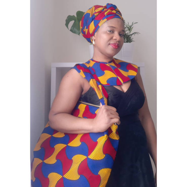 AFRICAN PRINTS COLLAR | YELLOW AND BLUE HEADWRAP,TOTE BAG AND COLLAR SET