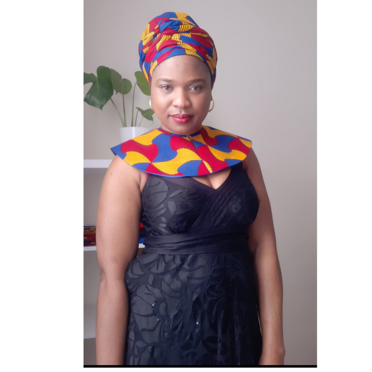 AFRICAN PRINTS COLLAR | BLUE/YELLOW/RED HEADWRAP,TOTE BAG AND COLLAR SET