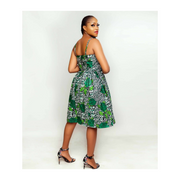African Prints Ankara Gathered Dress | Chichi Flirty Green Gathered Dress
