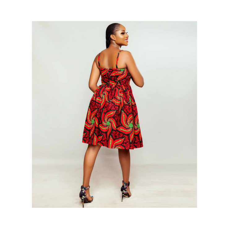 African Prints Ankara Gathered Dress | Chichi Flirty Red Gathered Dress